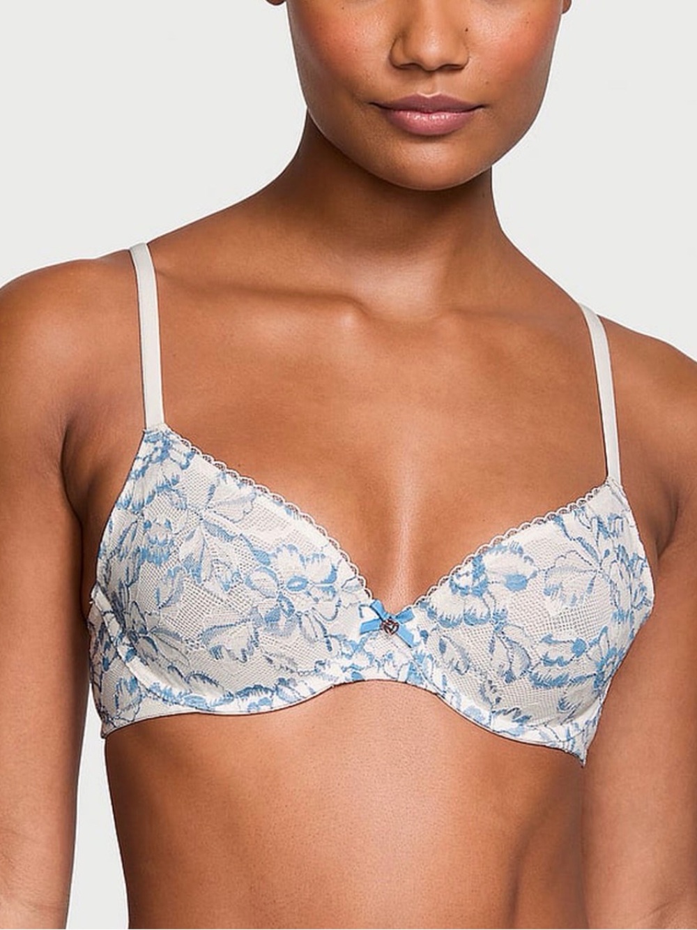 Vs Body By VICTORIA Unlined Invisible Lift Demi 2 Tone Floral Lace Bra Sz 34DD